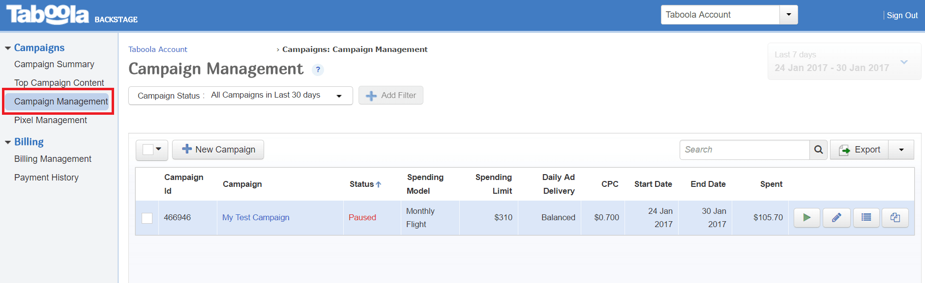 taboola to bigquery: campaign management